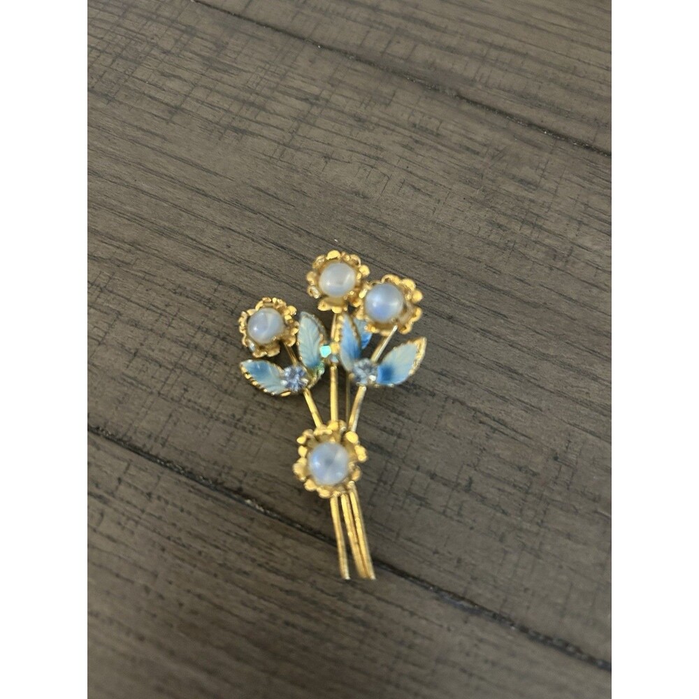 Vintage Blue Floral Spray Brooch Made In Austria